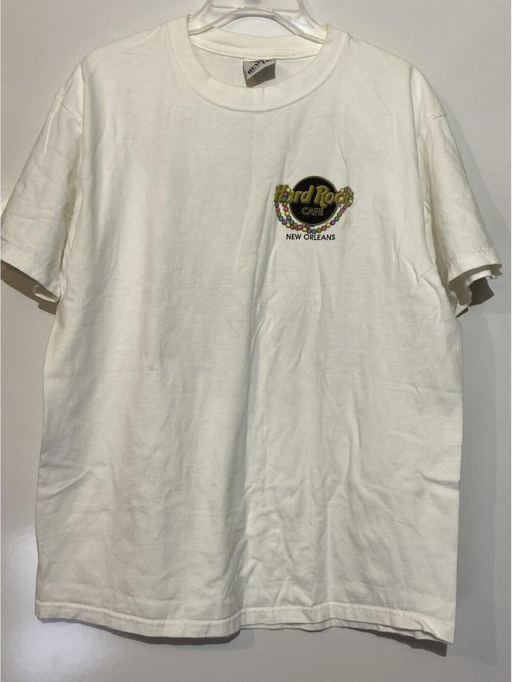 Mens HARD ROCK CAFE White Vintage USA Made New Orleans Heavy T Shirt Sz L